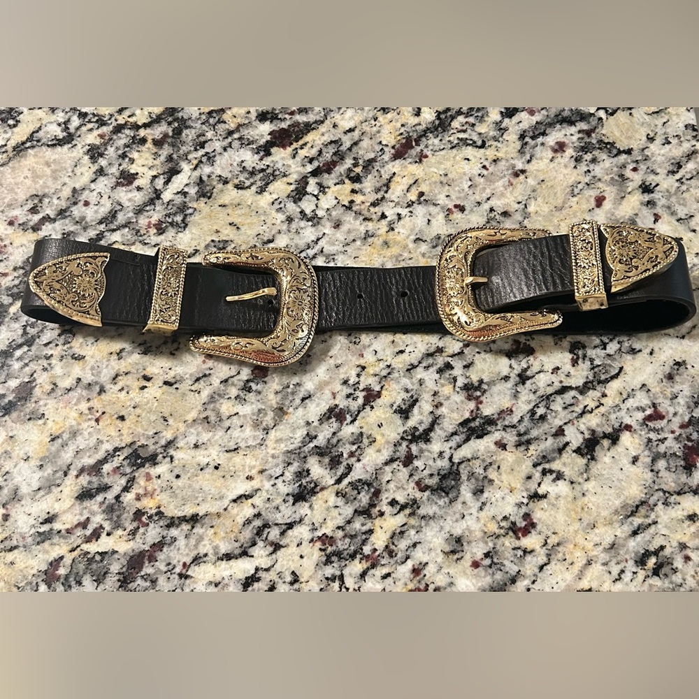 B-Low the Belt Black Genuine Leather with Gold Accents